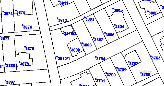 Parcela st. 3808 v KÚ Záběhlice, Katastrální mapa