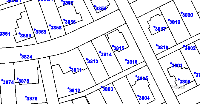 Parcela st. 3814 v KÚ Záběhlice, Katastrální mapa