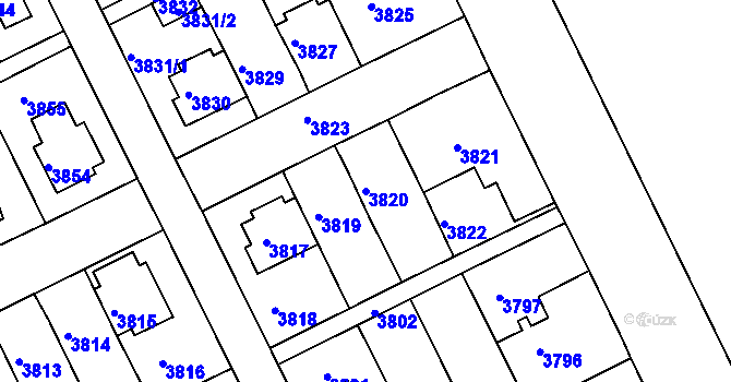 Parcela st. 3820 v KÚ Záběhlice, Katastrální mapa