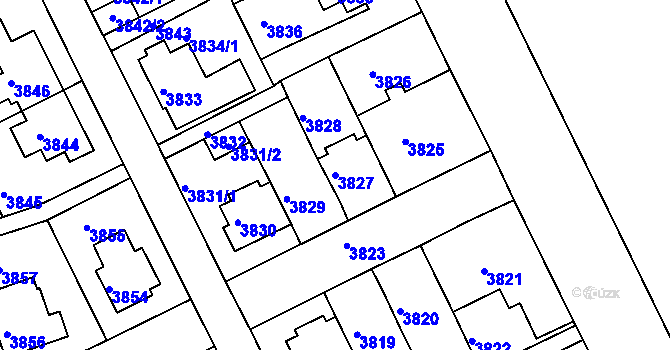 Parcela st. 3827 v KÚ Záběhlice, Katastrální mapa