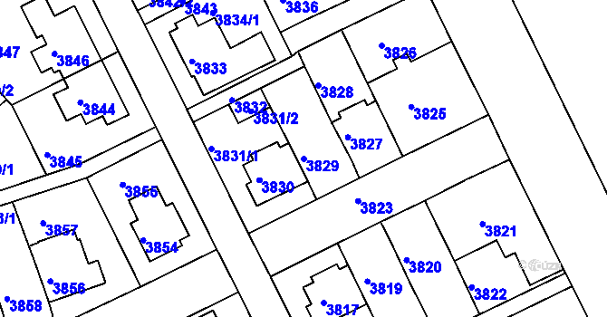 Parcela st. 3829 v KÚ Záběhlice, Katastrální mapa