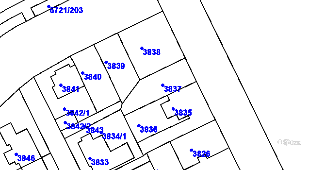 Parcela st. 3837 v KÚ Záběhlice, Katastrální mapa
