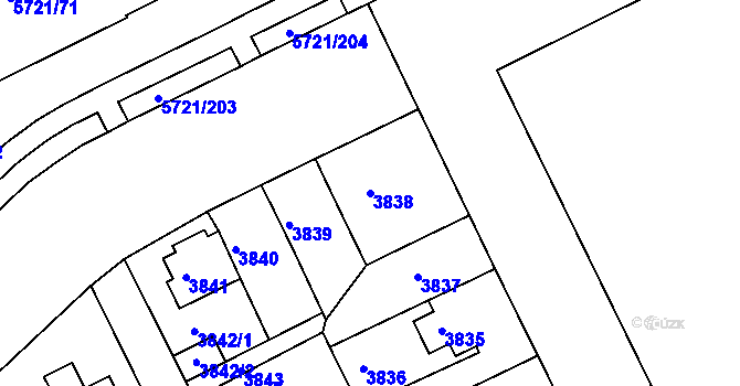 Parcela st. 3838 v KÚ Záběhlice, Katastrální mapa