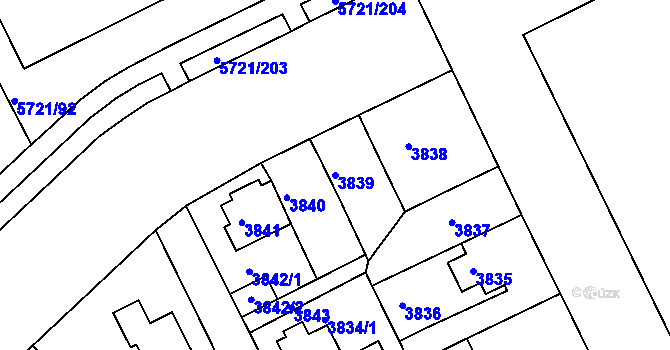 Parcela st. 3839 v KÚ Záběhlice, Katastrální mapa