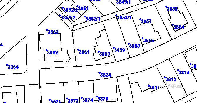 Parcela st. 3860 v KÚ Záběhlice, Katastrální mapa