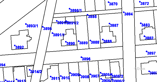 Parcela st. 3889 v KÚ Záběhlice, Katastrální mapa
