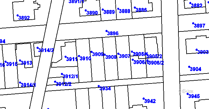 Parcela st. 3908 v KÚ Záběhlice, Katastrální mapa