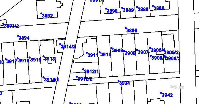 Parcela st. 3910 v KÚ Záběhlice, Katastrální mapa