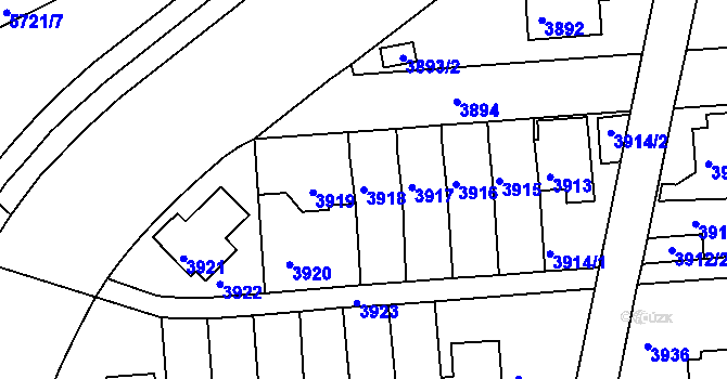 Parcela st. 3918 v KÚ Záběhlice, Katastrální mapa