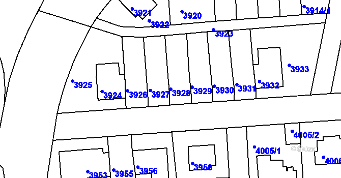 Parcela st. 3928 v KÚ Záběhlice, Katastrální mapa