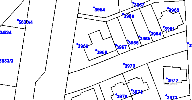Parcela st. 3968 v KÚ Záběhlice, Katastrální mapa