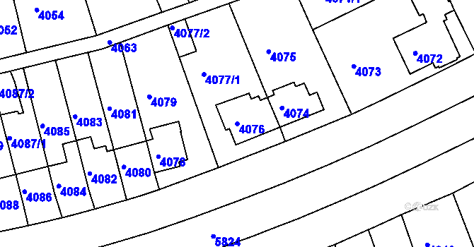 Parcela st. 4076 v KÚ Záběhlice, Katastrální mapa