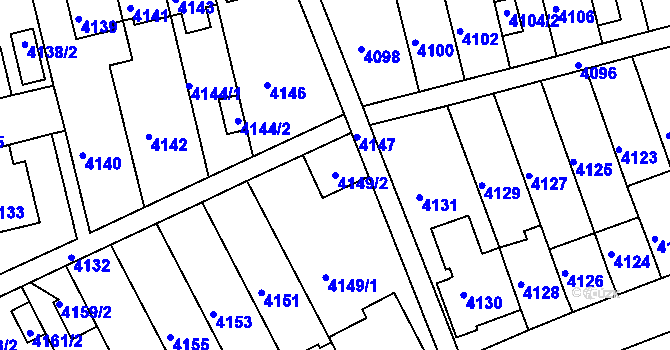 Parcela st. 4149/2 v KÚ Záběhlice, Katastrální mapa