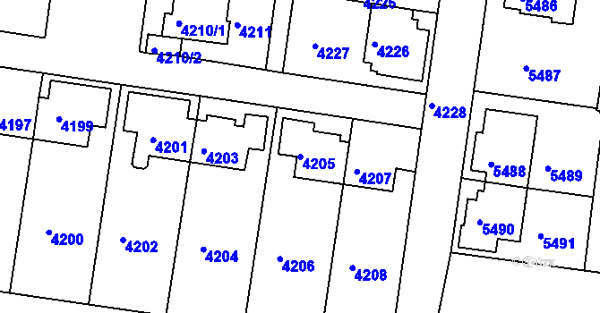Parcela st. 4205 v KÚ Záběhlice, Katastrální mapa