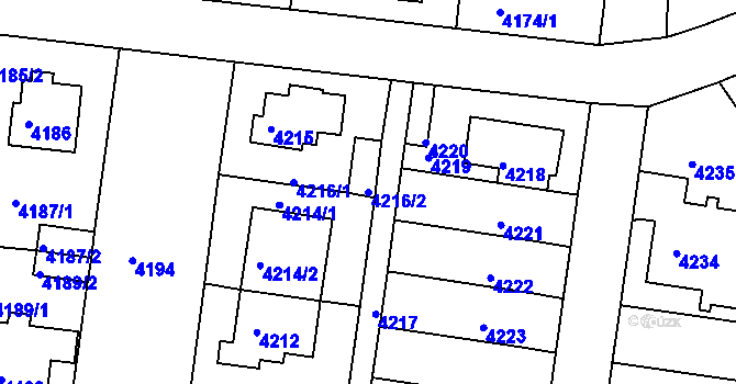 Parcela st. 4216/2 v KÚ Záběhlice, Katastrální mapa