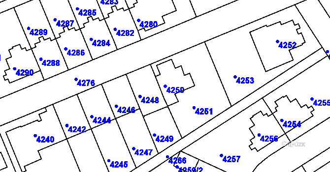 Parcela st. 4250 v KÚ Záběhlice, Katastrální mapa