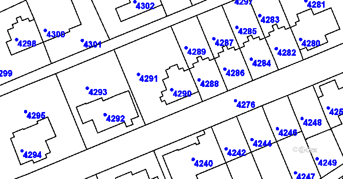 Parcela st. 4290 v KÚ Záběhlice, Katastrální mapa