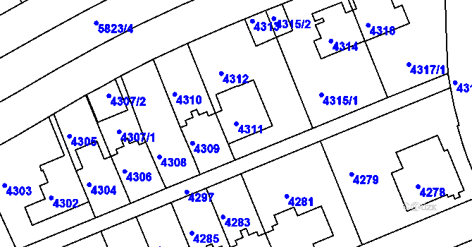 Parcela st. 4311 v KÚ Záběhlice, Katastrální mapa