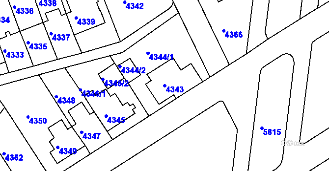 Parcela st. 4343 v KÚ Záběhlice, Katastrální mapa