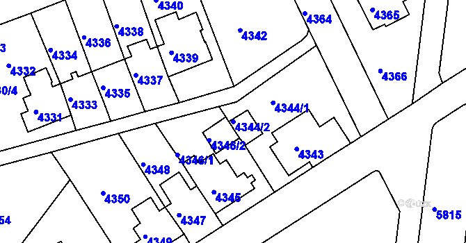 Parcela st. 4344/2 v KÚ Záběhlice, Katastrální mapa