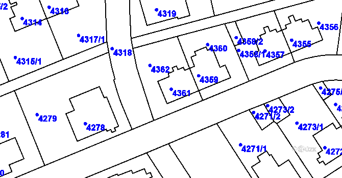 Parcela st. 4361 v KÚ Záběhlice, Katastrální mapa