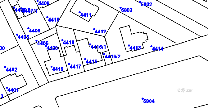 Parcela st. 4416/2 v KÚ Záběhlice, Katastrální mapa