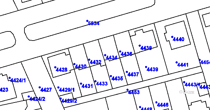 Parcela st. 4434 v KÚ Záběhlice, Katastrální mapa