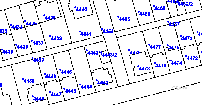 Parcela st. 4443/2 v KÚ Záběhlice, Katastrální mapa