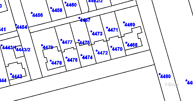 Parcela st. 4472 v KÚ Záběhlice, Katastrální mapa