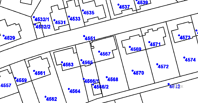 Parcela st. 4567 v KÚ Záběhlice, Katastrální mapa