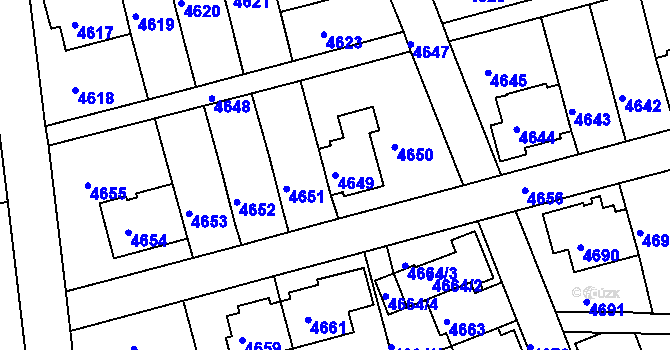 Parcela st. 4649 v KÚ Záběhlice, Katastrální mapa