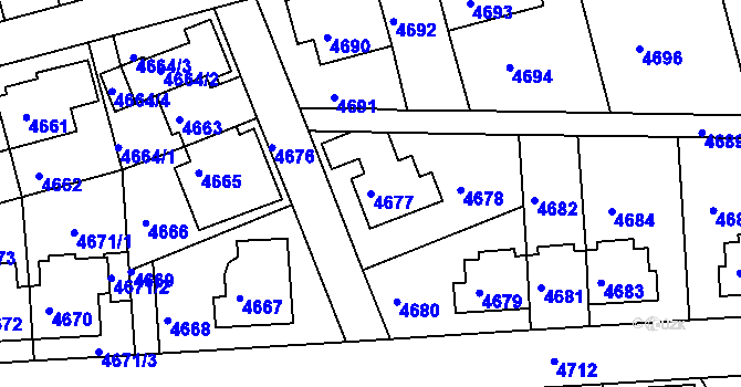 Parcela st. 4677 v KÚ Záběhlice, Katastrální mapa