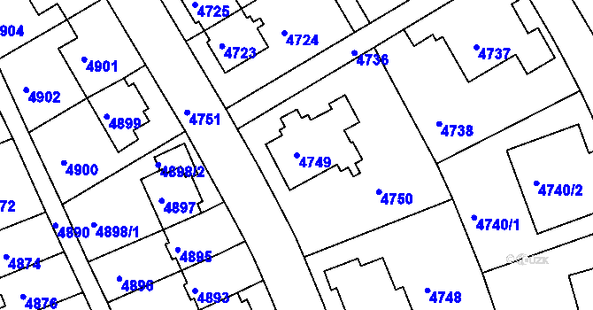 Parcela st. 4749 v KÚ Záběhlice, Katastrální mapa