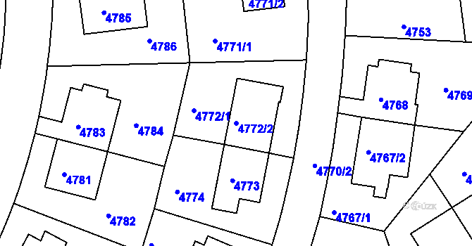 Parcela st. 4772/2 v KÚ Záběhlice, Katastrální mapa