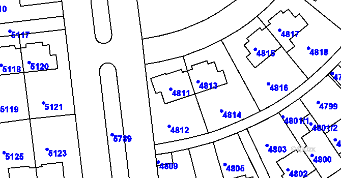 Parcela st. 4811 v KÚ Záběhlice, Katastrální mapa