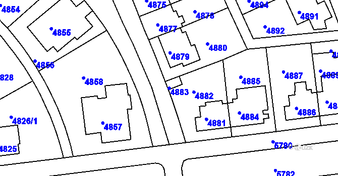 Parcela st. 4883 v KÚ Záběhlice, Katastrální mapa