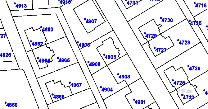 Parcela st. 4905 v KÚ Záběhlice, Katastrální mapa