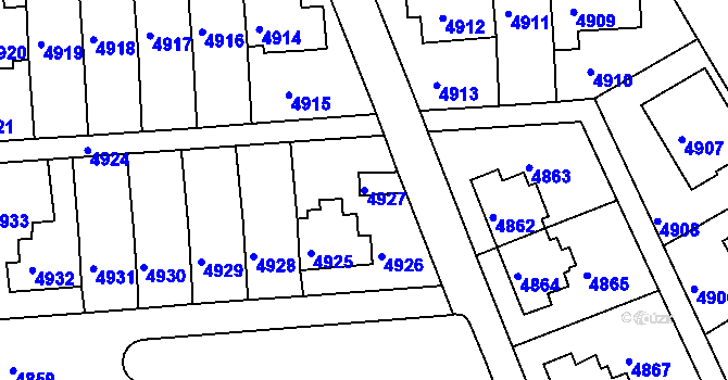 Parcela st. 4927 v KÚ Záběhlice, Katastrální mapa