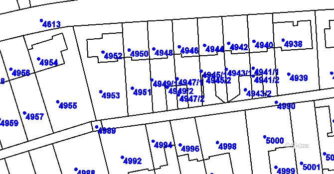 Parcela st. 4949/2 v KÚ Záběhlice, Katastrální mapa