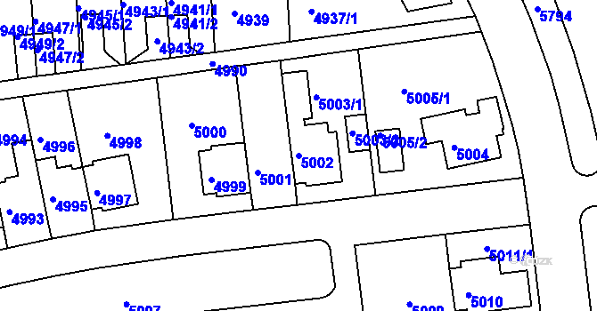 Parcela st. 5002 v KÚ Záběhlice, Katastrální mapa