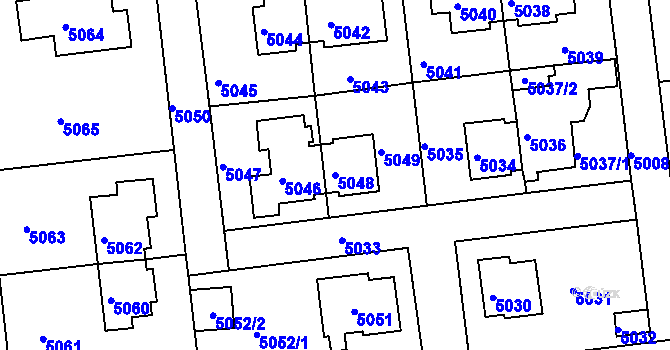 Parcela st. 5048 v KÚ Záběhlice, Katastrální mapa