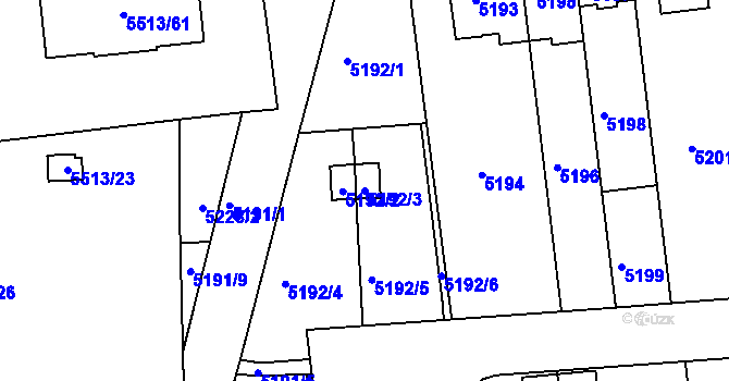 Parcela st. 5192/3 v KÚ Záběhlice, Katastrální mapa