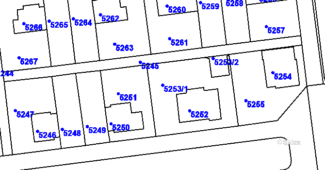 Parcela st. 5253/1 v KÚ Záběhlice, Katastrální mapa