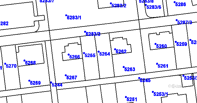 Parcela st. 5264 v KÚ Záběhlice, Katastrální mapa