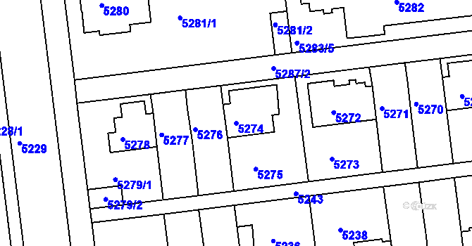 Parcela st. 5274 v KÚ Záběhlice, Katastrální mapa