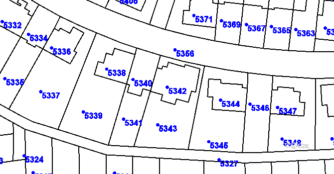 Parcela st. 5342 v KÚ Záběhlice, Katastrální mapa