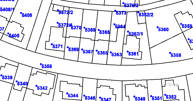 Parcela st. 5365 v KÚ Záběhlice, Katastrální mapa