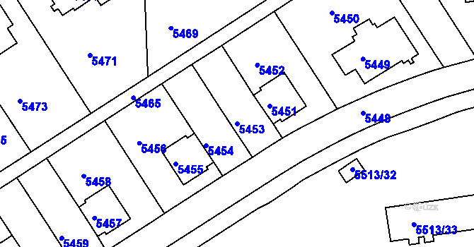 Parcela st. 5453 v KÚ Záběhlice, Katastrální mapa