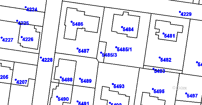 Parcela st. 5485/3 v KÚ Záběhlice, Katastrální mapa