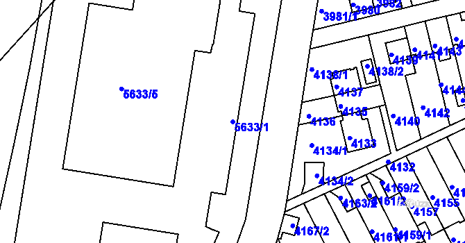 Parcela st. 5633/1 v KÚ Záběhlice, Katastrální mapa